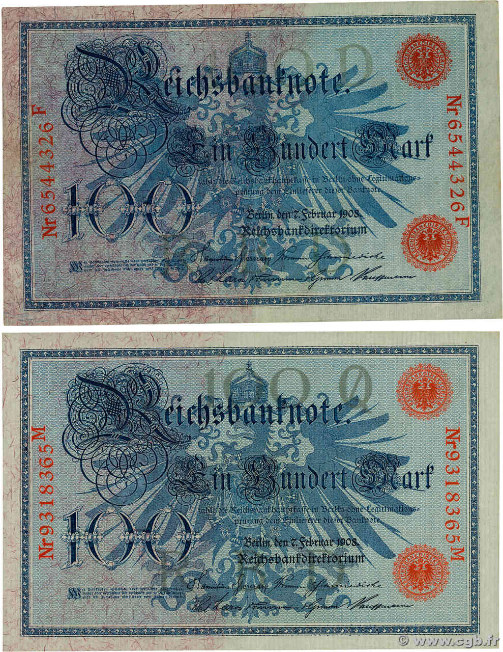 100 Mark Lot GERMANY  1908 P.033a XF