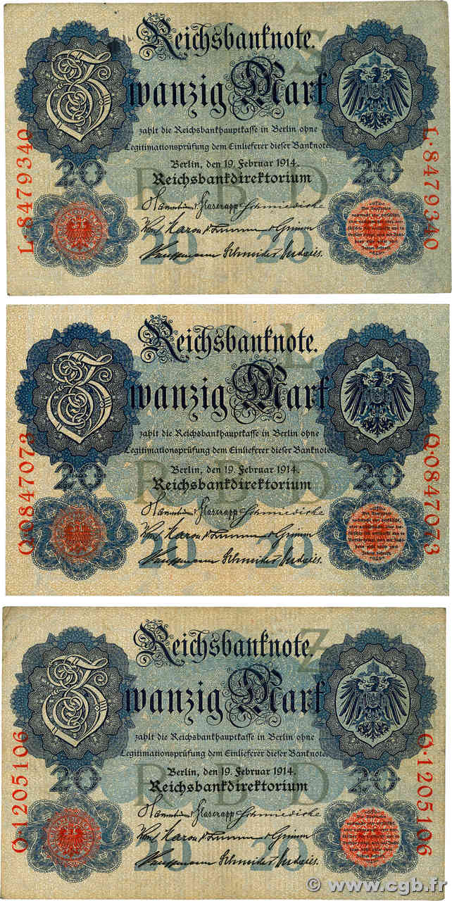 20 Mark Lot ALLEMAGNE  1907 P.046b TTB