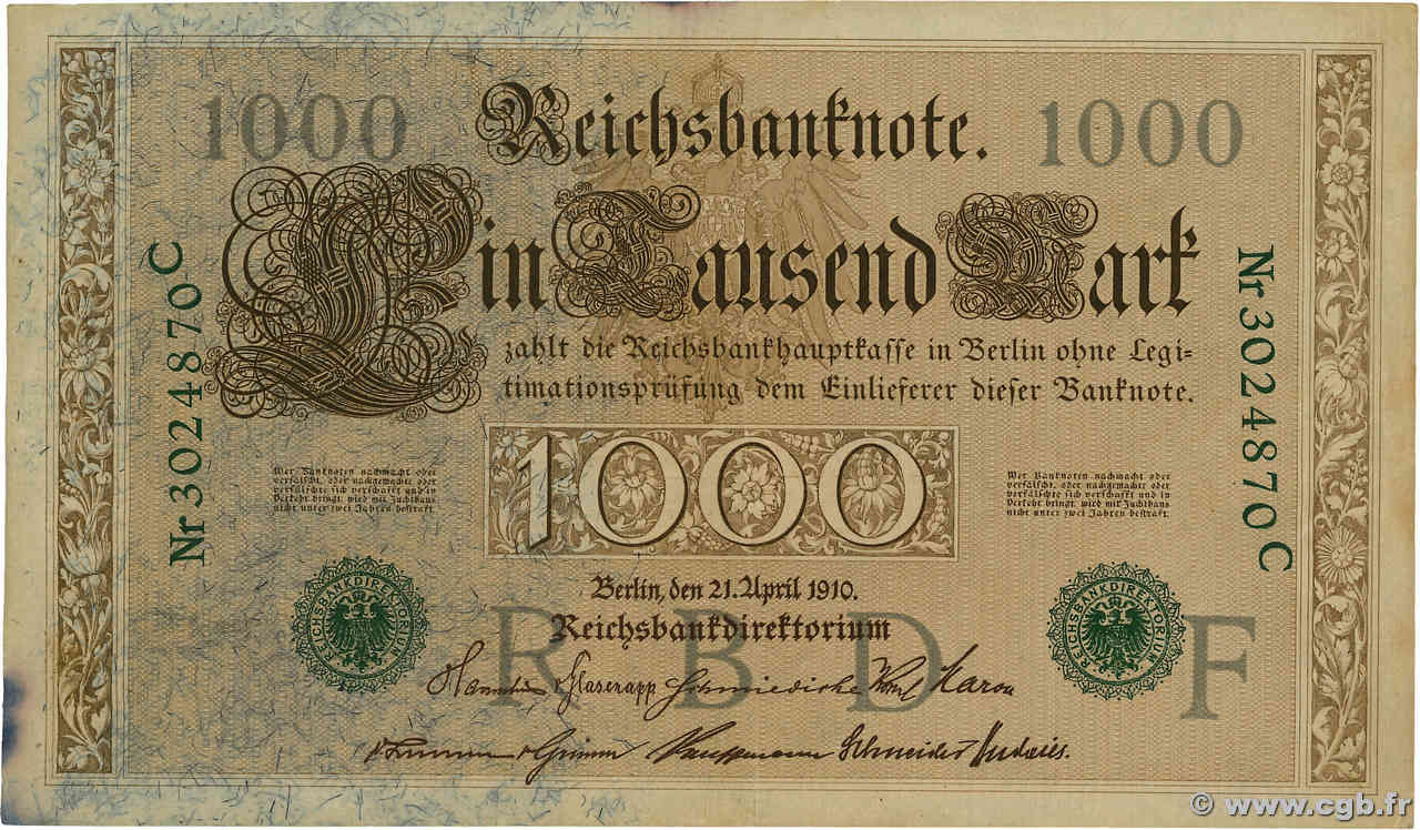 1000 Mark DEUTSCHLAND  1910 P.045 VZ