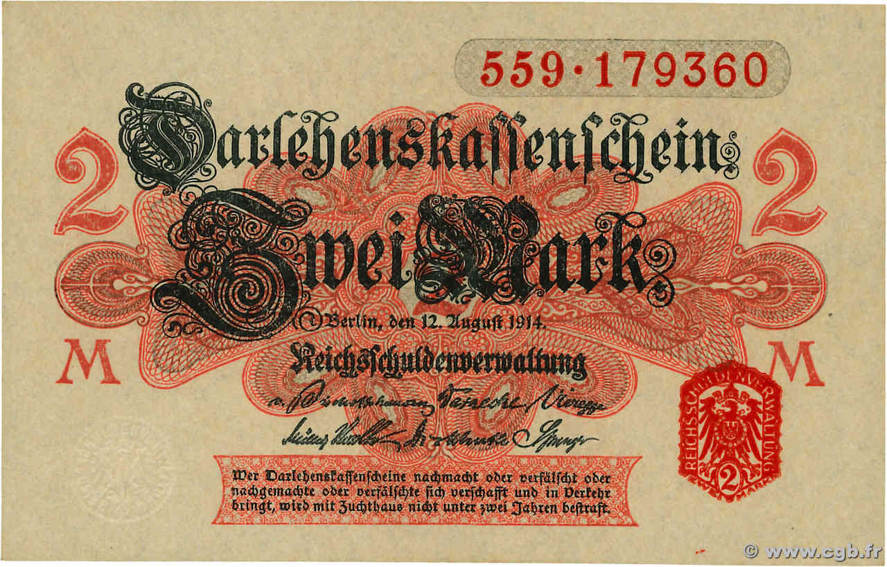 2 Mark GERMANY  1914 P.053 UNC