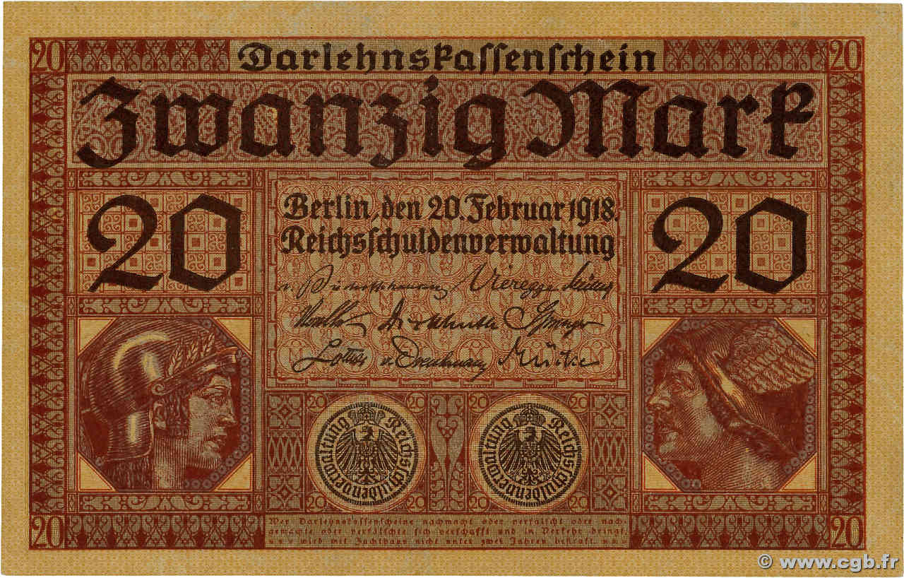 20 Mark DEUTSCHLAND  1918 P.057 fST+