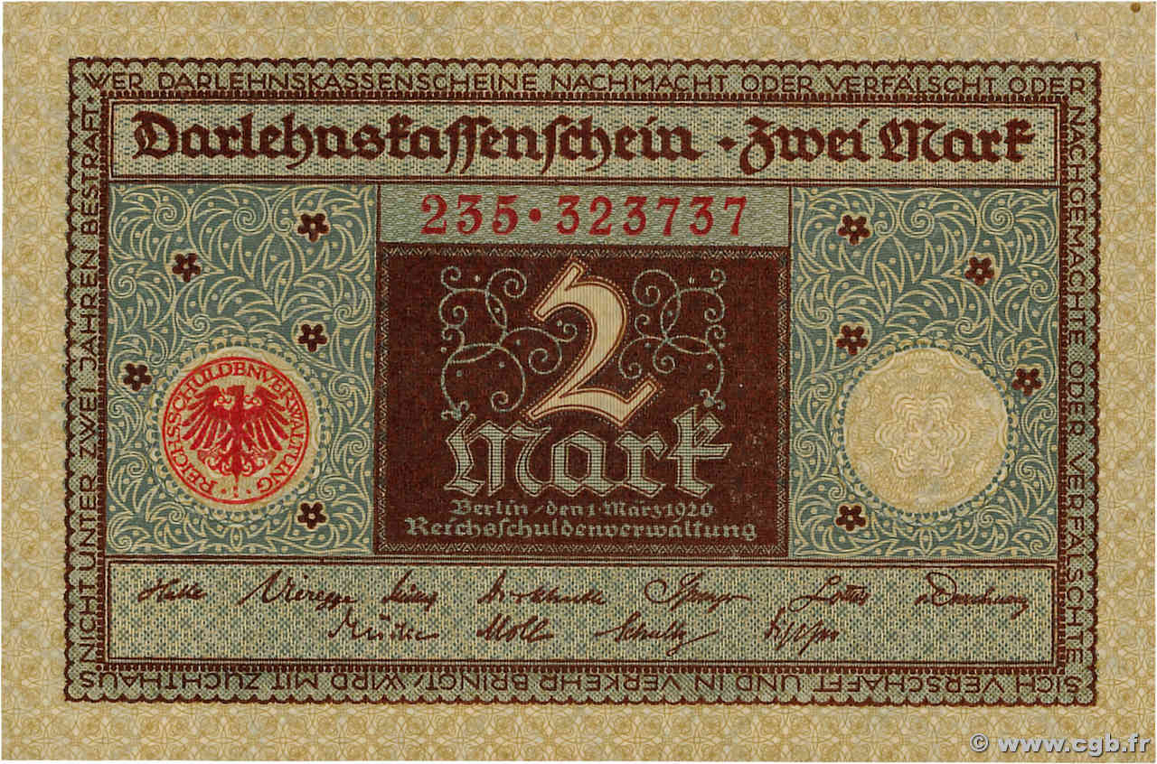 2 Mark GERMANY  1920 P.060 UNC