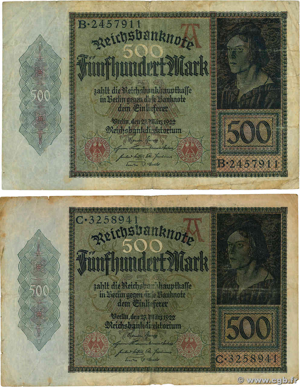 500 Mark Lot ALLEMAGNE  1922 P.073 pr.TB