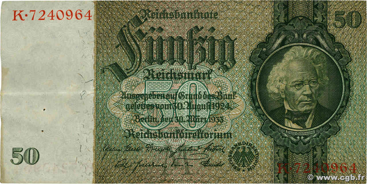 50 Reichsmark ALEMANIA  1933 P.182 MBC+