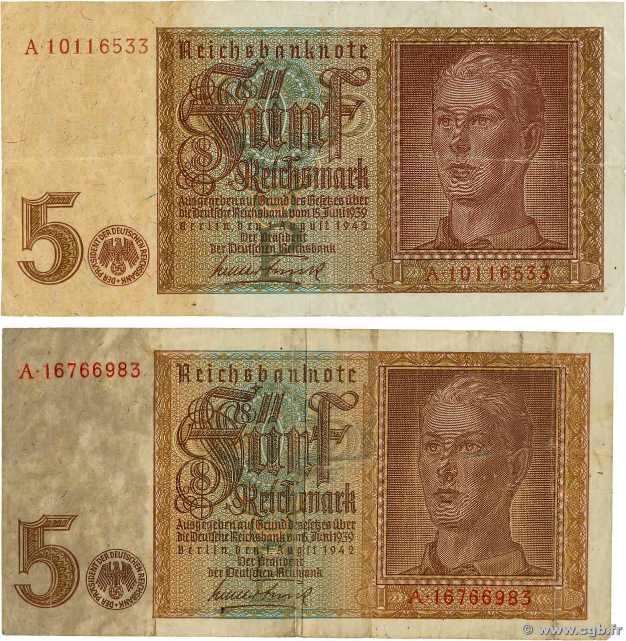 5 Reichsmark Lot GERMANIA  1942 P.186a MB