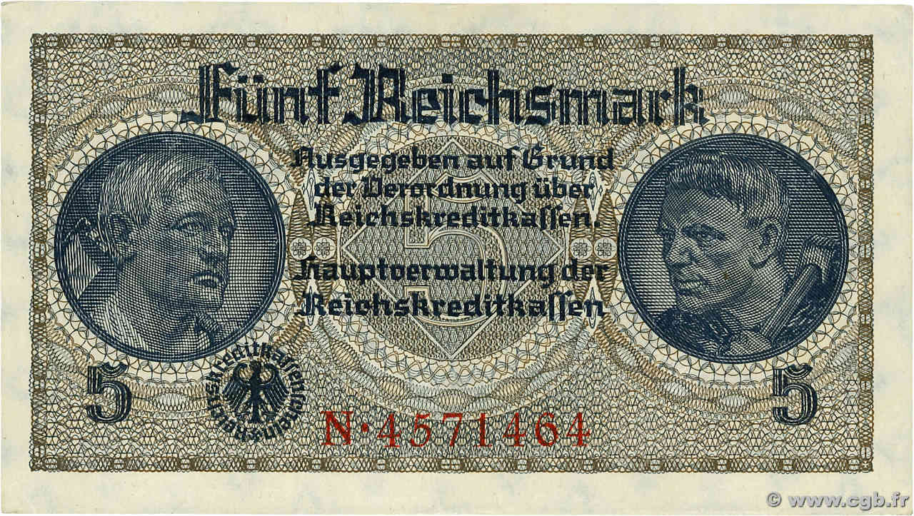 5 Reichsmark GERMANY  1940 P.R138a UNC-