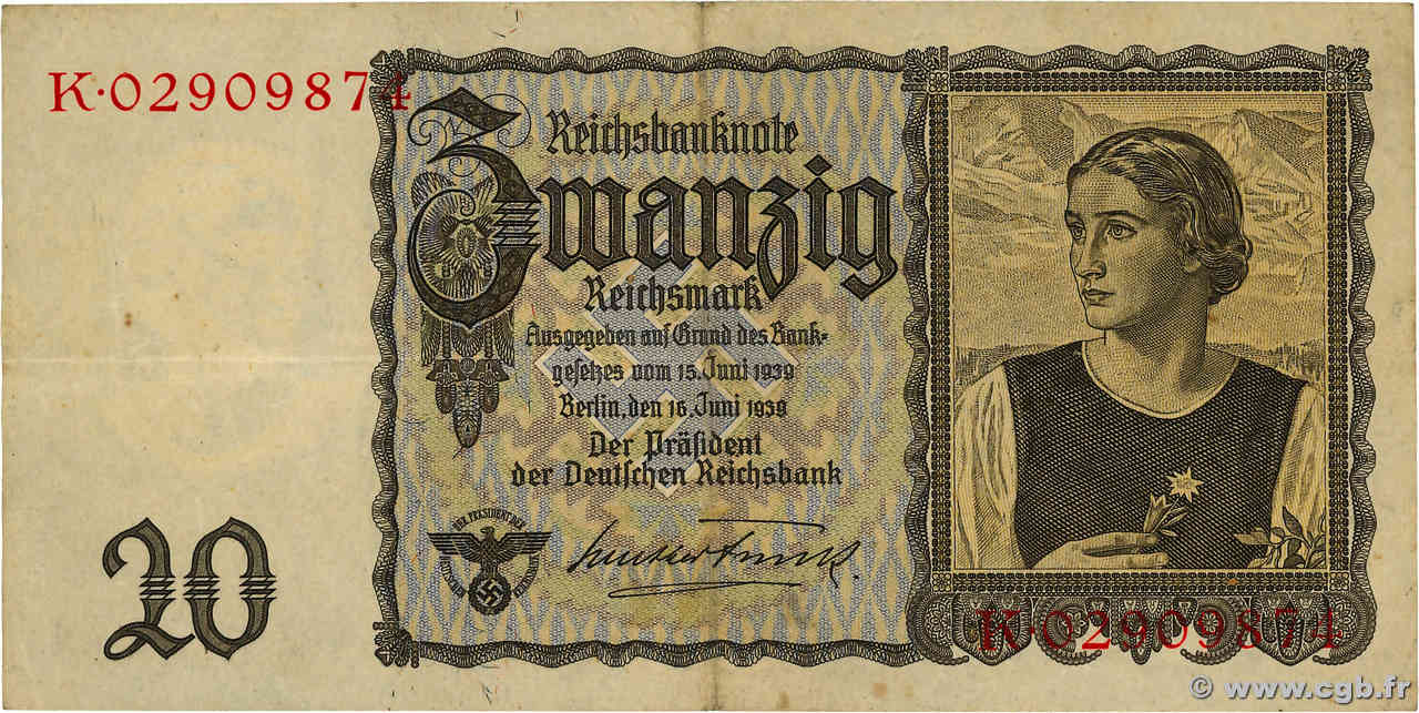 20 Reichsmark ALEMANIA  1939 P.185 MBC