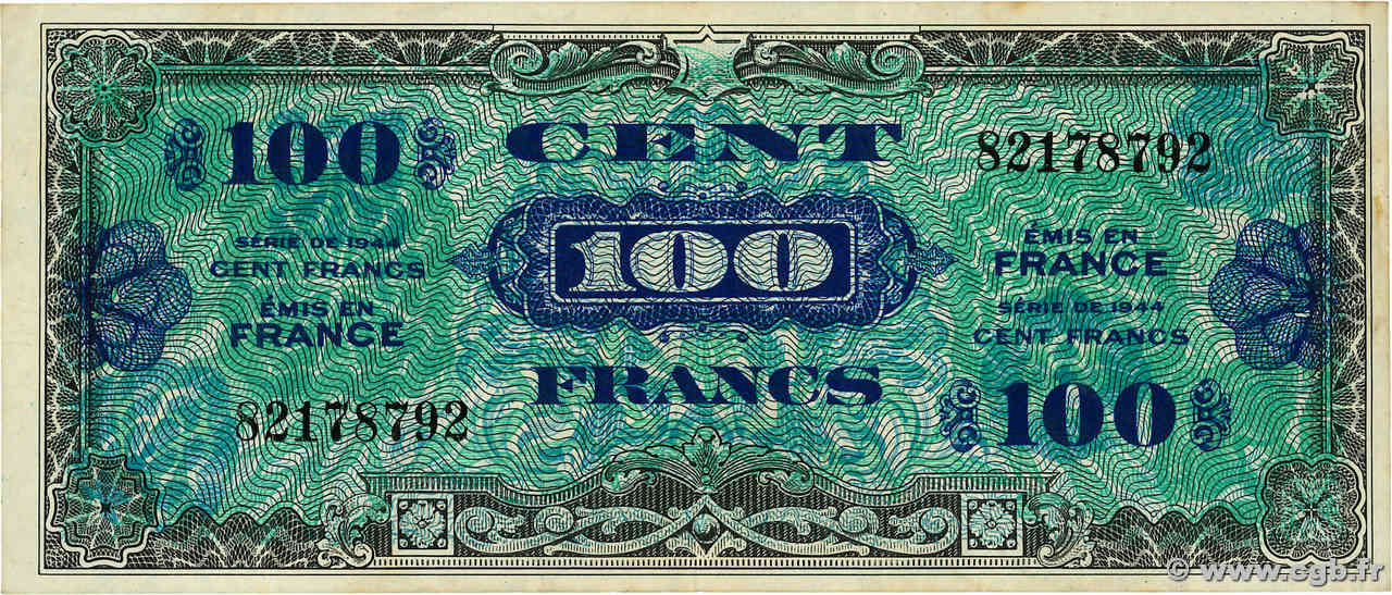 100 Francs DRAPEAU FRANCE  1944 VF.20.01 TTB