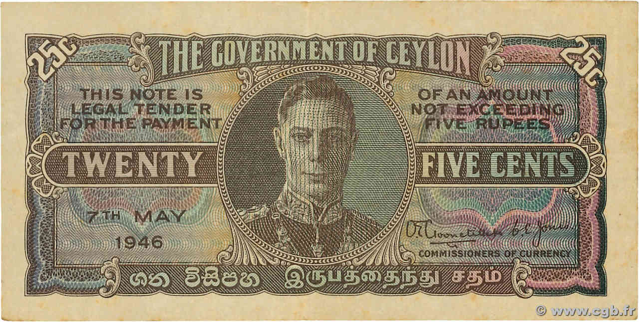 25 Cents CEYLAN  1946 P.044b TTB+