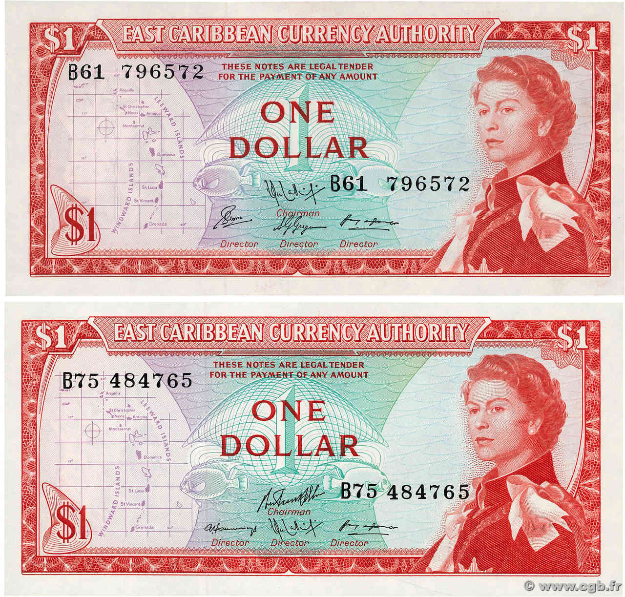 1 Dollar Lot EAST CARIBBEAN STATES  1965 P.13f fST+