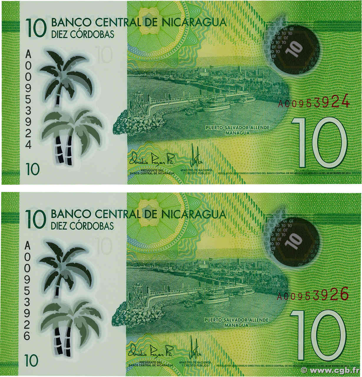 10 Cordobas Lot NICARAGUA  2014 P.209a UNC