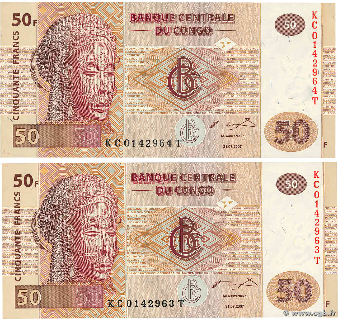 50 Francs Lot RÉPUBLIQUE DÉMOCRATIQUE DU CONGO  2007 P.097a pr.NEUF