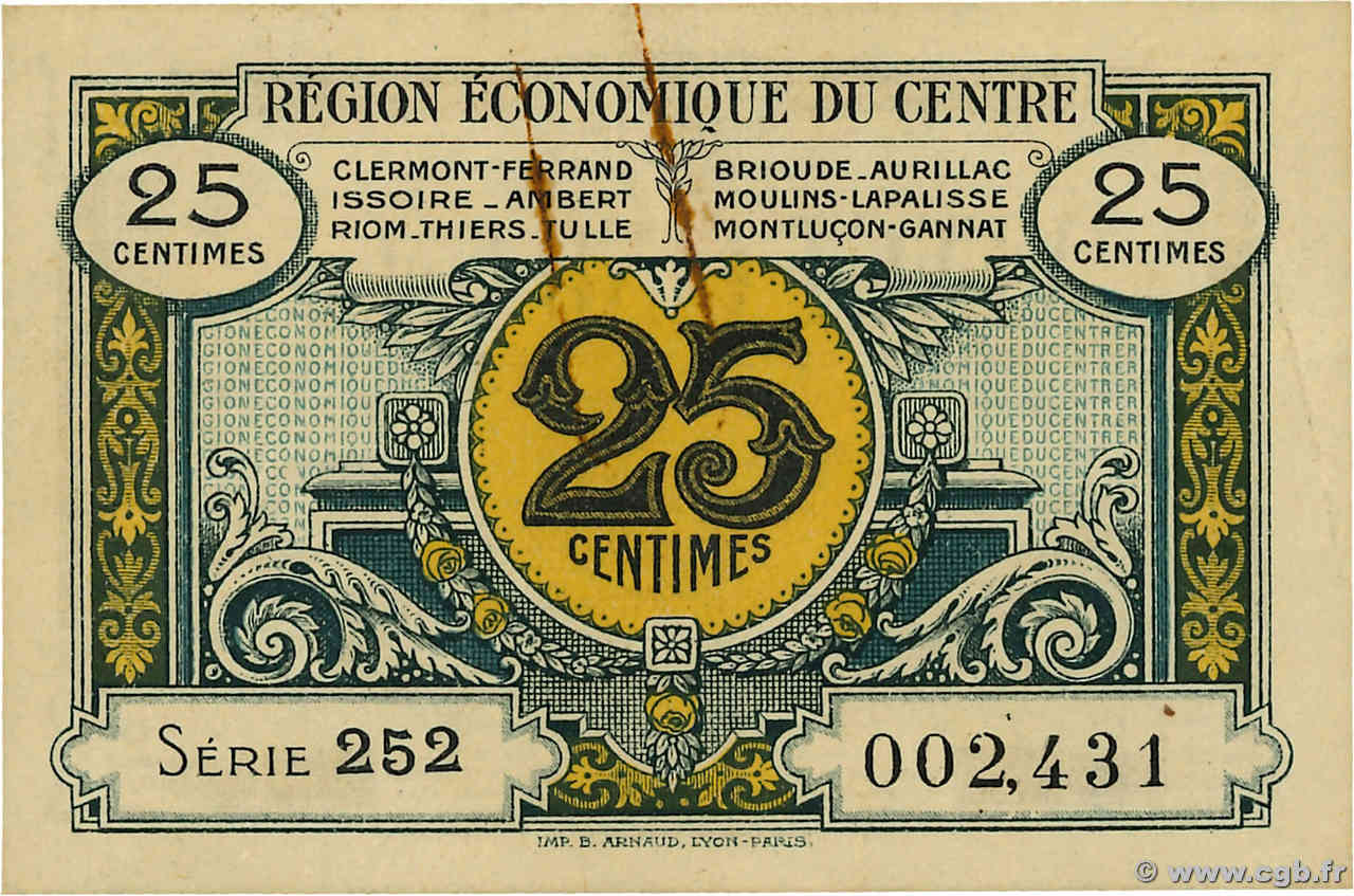 25 Centimes FRANCE régionalisme et divers Région Économique Du Centre 1918 JP.040.01 pr.SPL