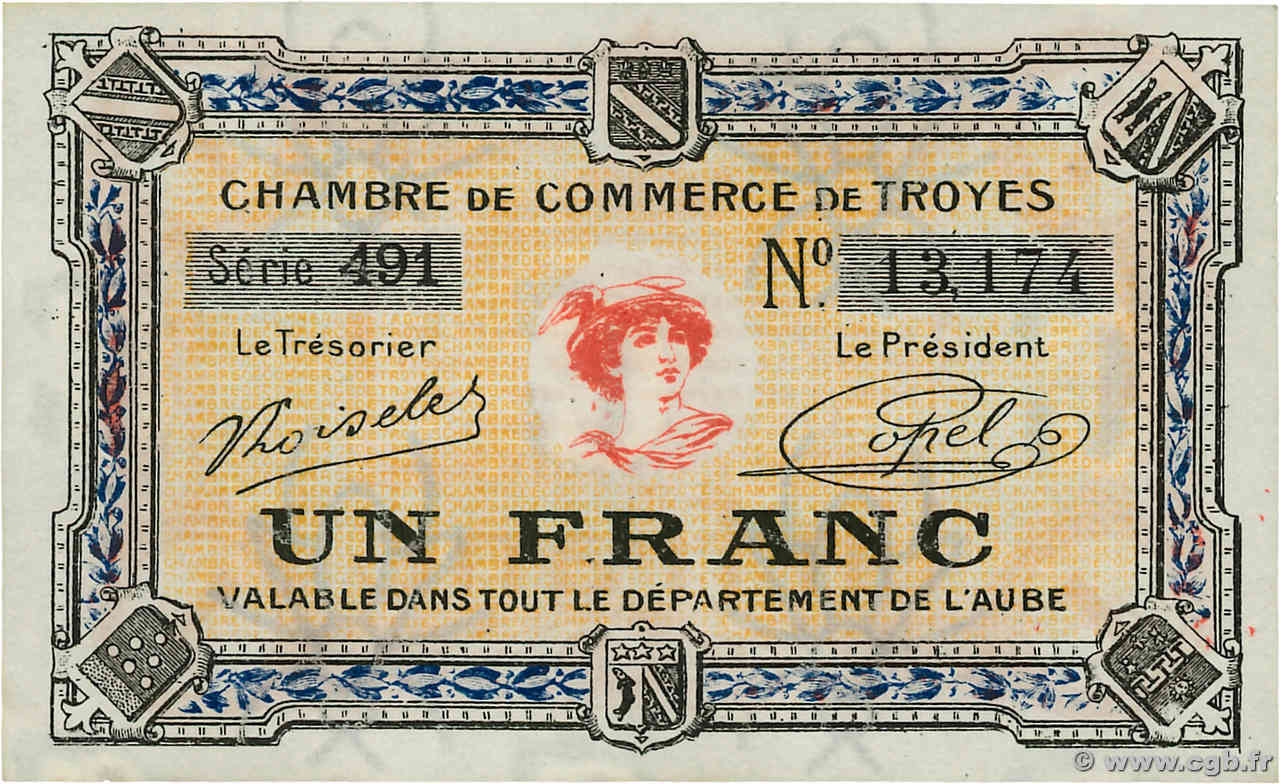 1 Franc FRANCE régionalisme et divers Troyes 1918 JP.124.14 SPL