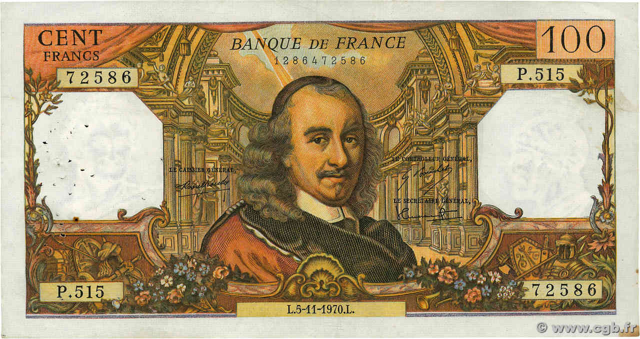 100 Francs CORNEILLE FRANCE  1970 F.65.33 TTB