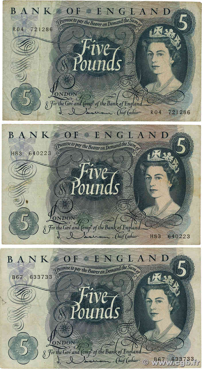 5 Pounds Lot ANGLETERRE  1963 P.375a TB