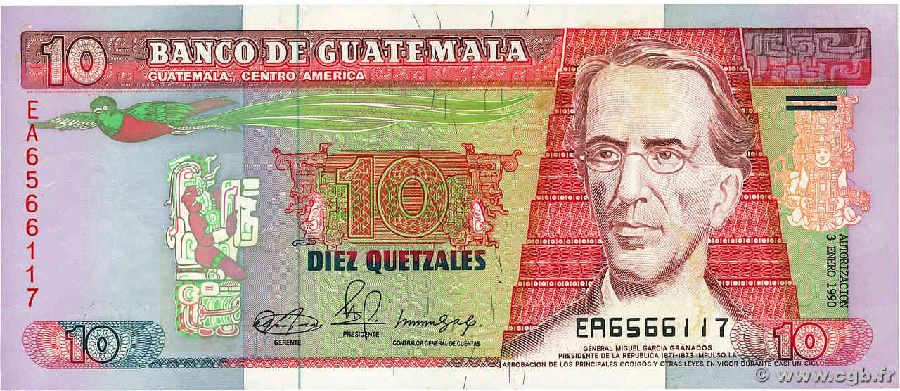 10 Quetzales GUATEMALA 1990 P.075b 525968 Billets