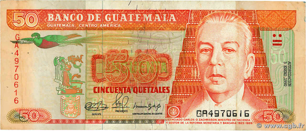 50 Quetzales GUATEMALA  1990 P.077b TB+