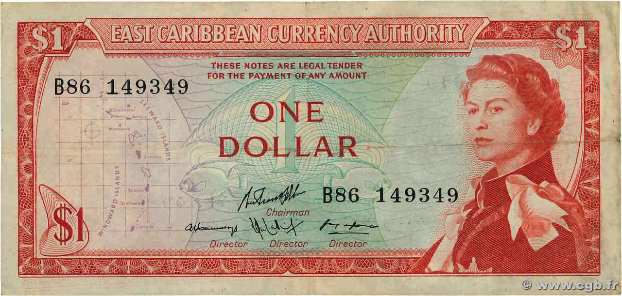 1 Dollar EAST CARIBBEAN STATES  1965 P.13g F+