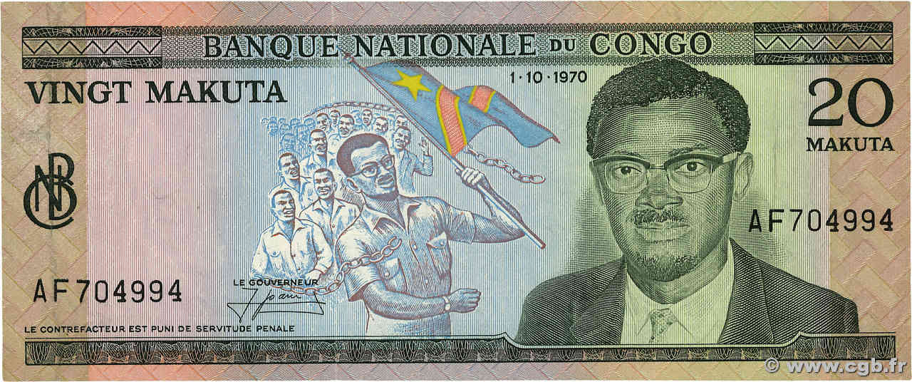 20 Makuta RÉPUBLIQUE DÉMOCRATIQUE DU CONGO  1970 P.010b pr.TTB