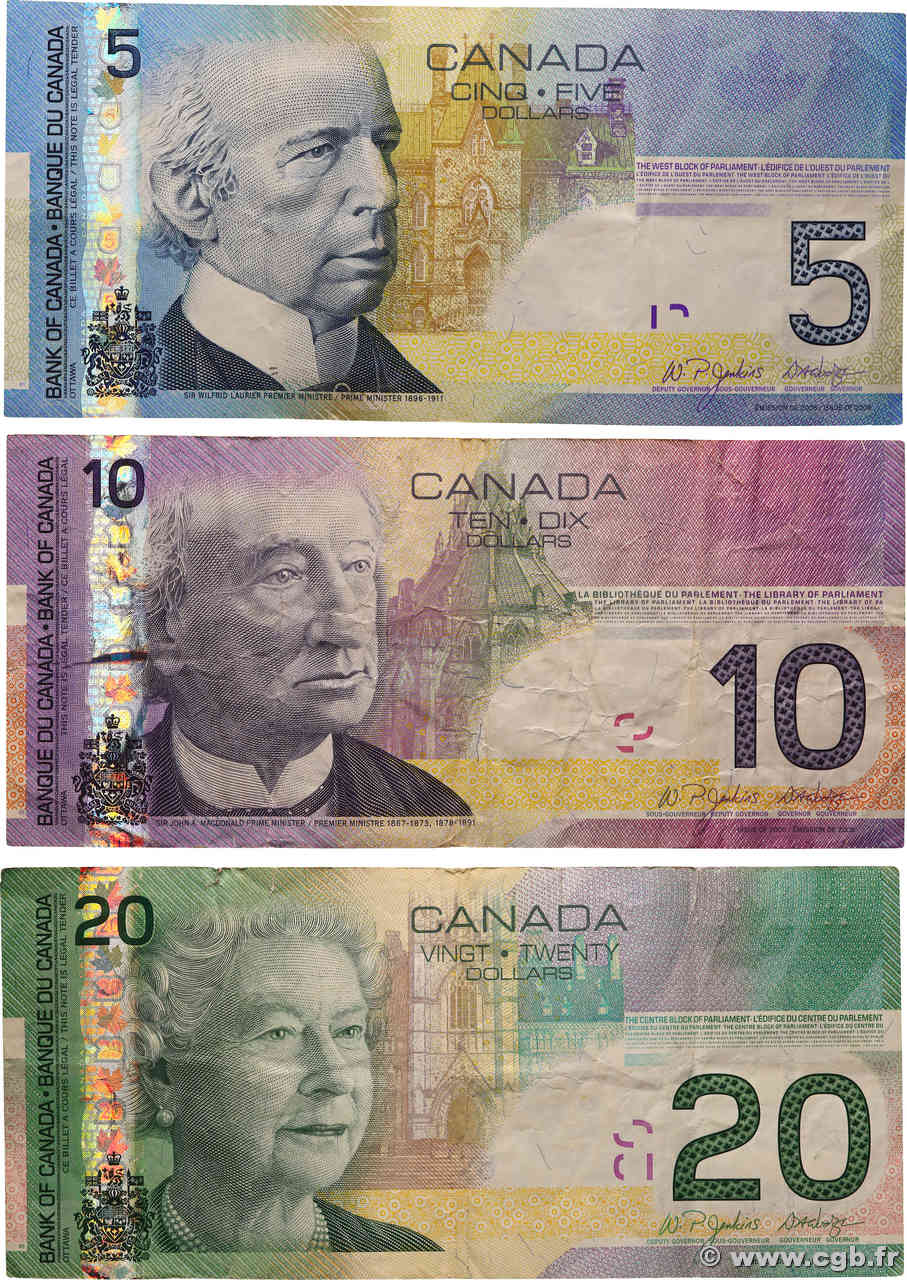 5 à 20 Dollars Lot CANADA  2006 P.101Aa , P.102Ac et P.103d TB à TTB