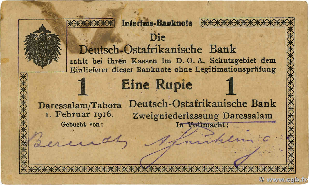 1 Rupie GERMAN EAST AFRICA  1916 P.19 XF+