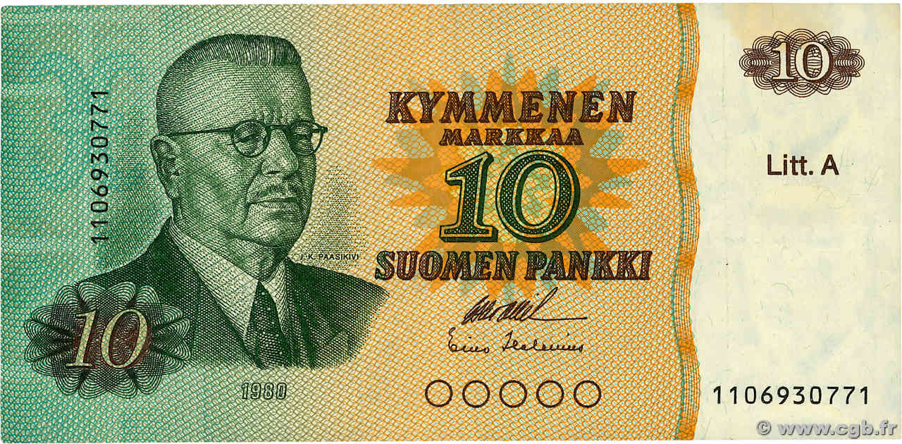 10 Markkaa FINLANDE  1980 P.112a TTB