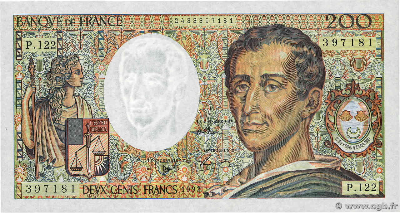 200 Francs MONTESQUIEU FRANCE  1992 F.70.12b pr.NEUF