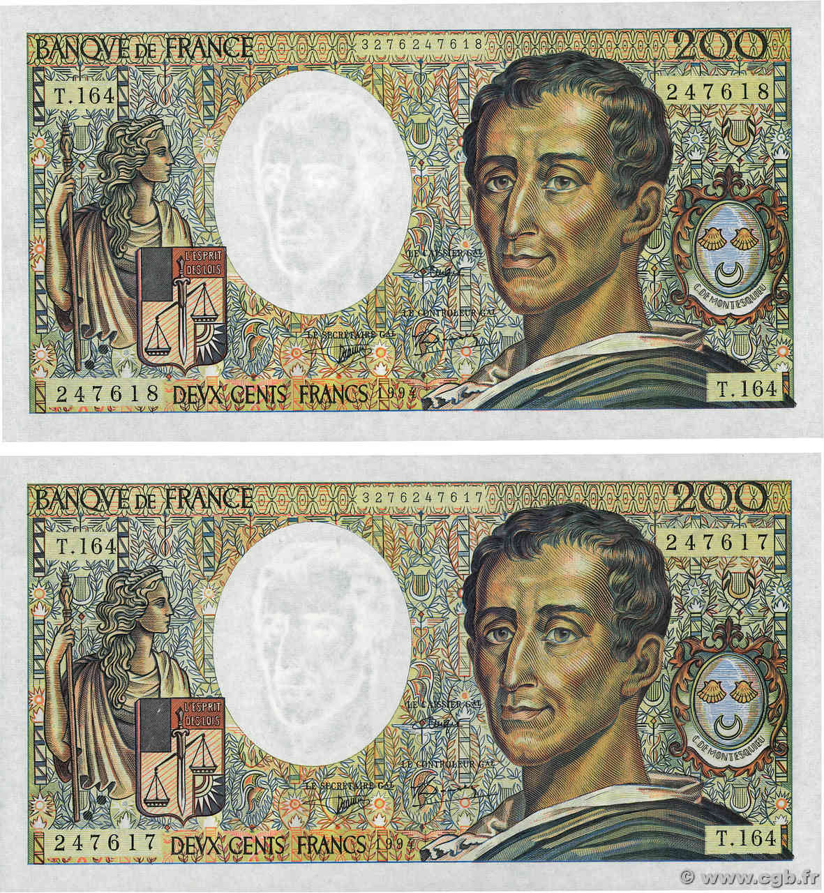 200 Francs MONTESQUIEU Modifié Lot FRANCE  1994 F.70/2.01 pr.NEUF