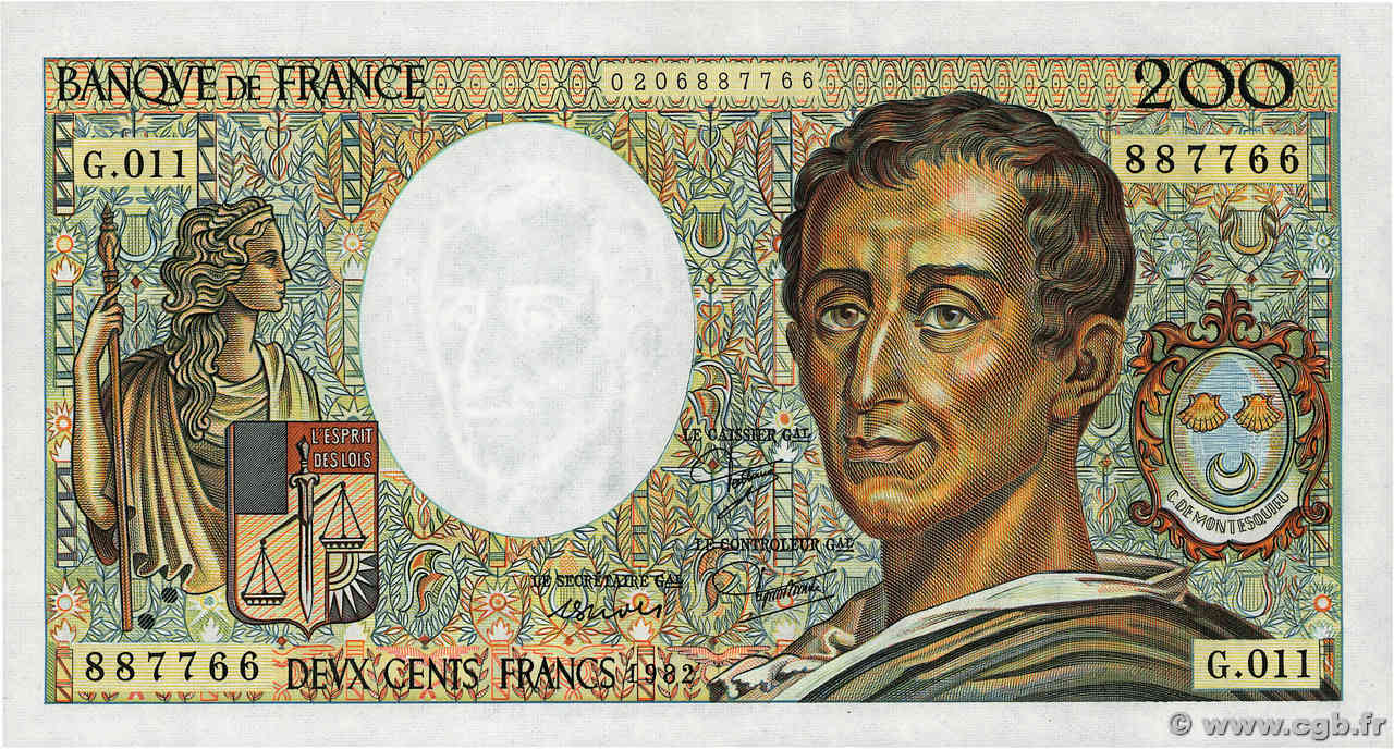 200 Francs MONTESQUIEU FRANCE  1982 F.70.02 pr.NEUF