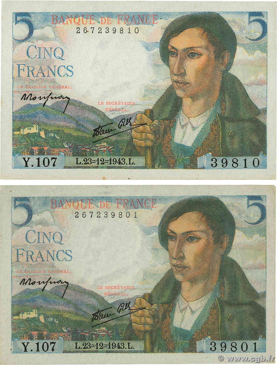 5 Francs BERGER Lot FRANCE  1943 F.05.05 SPL