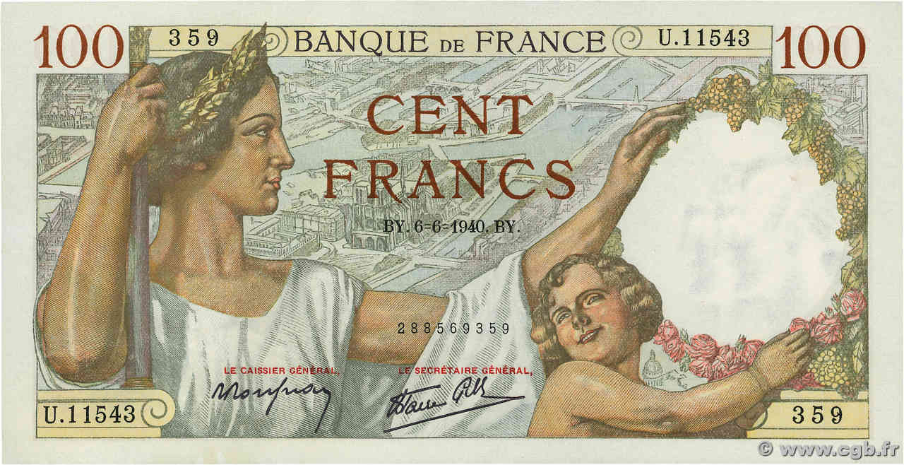 100 Francs SULLY FRANCE  1940 F.26.31 SPL