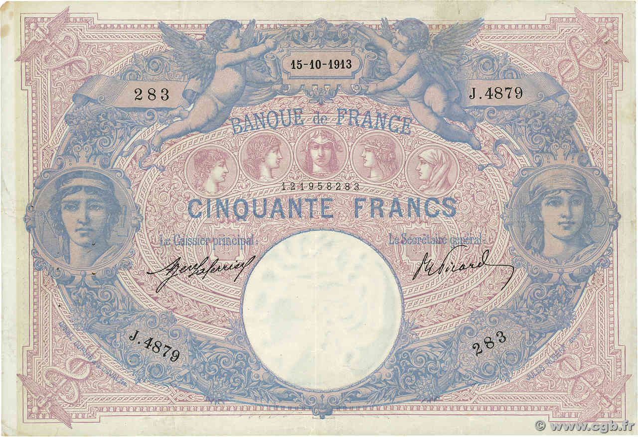 50 Francs BLEU ET ROSE FRANCE  1913 F.14.26 TTB