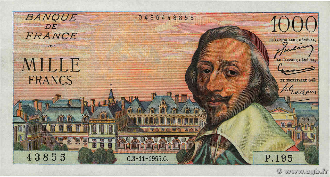 1000 Francs RICHELIEU FRANCE  1955 F.42.16 SUP+