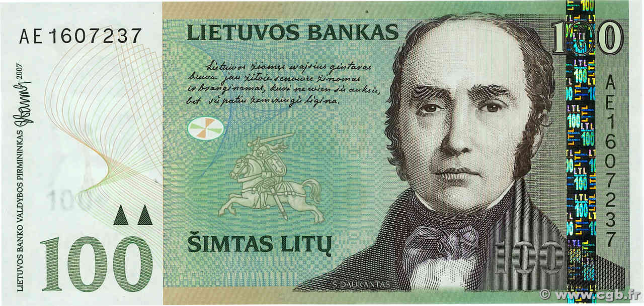 100 Litu LITUANIA  2007 P.70 SC+