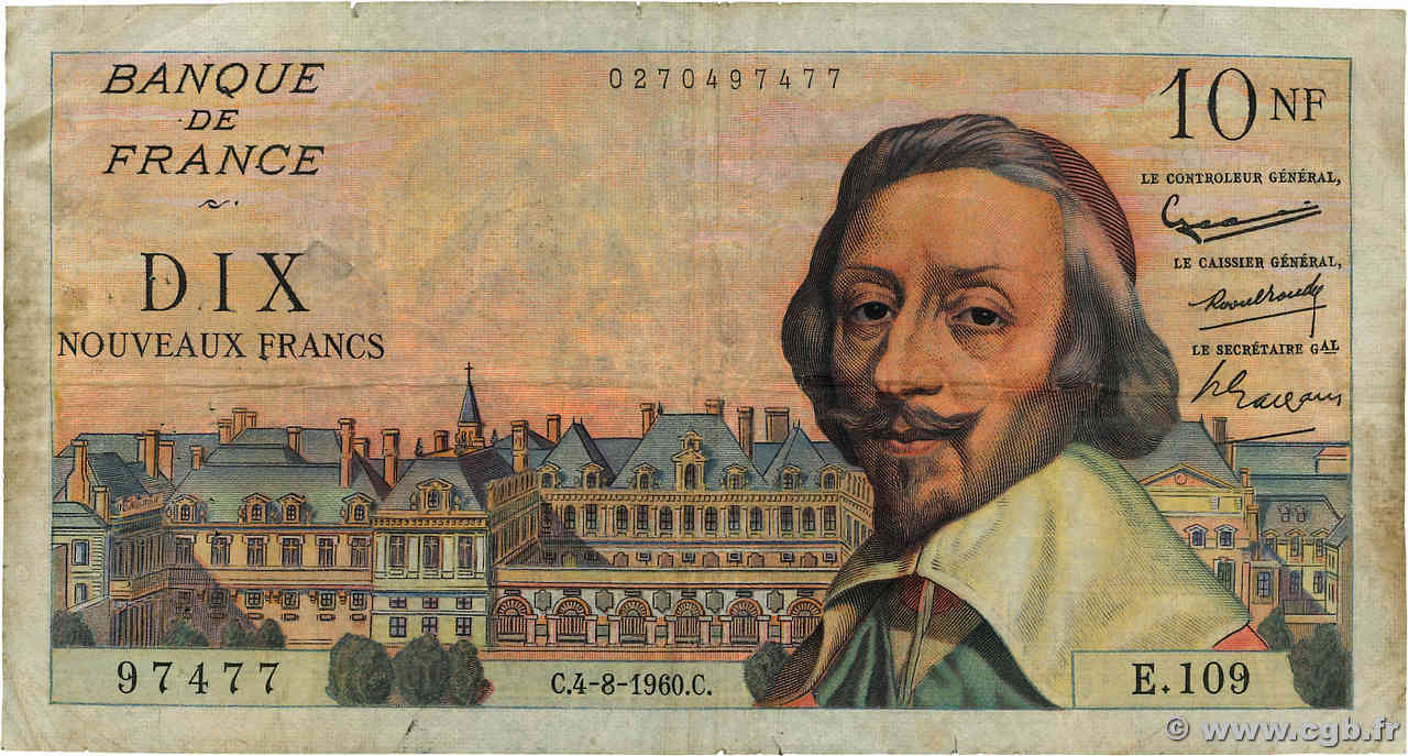 10 Nouveaux Francs RICHELIEU FRANCE  1960 F.57.09 B+