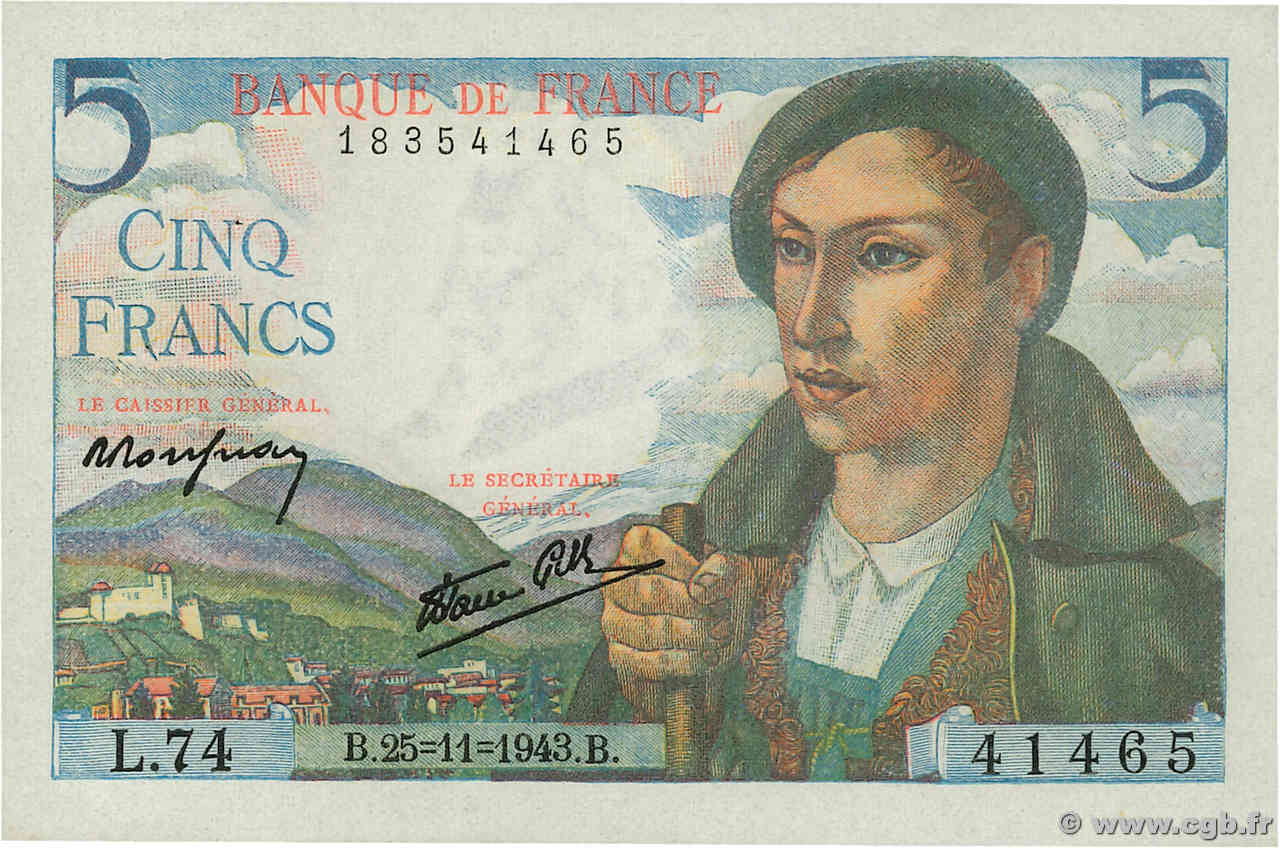 5 Francs BERGER FRANCE  1943 F.05.04 SUP