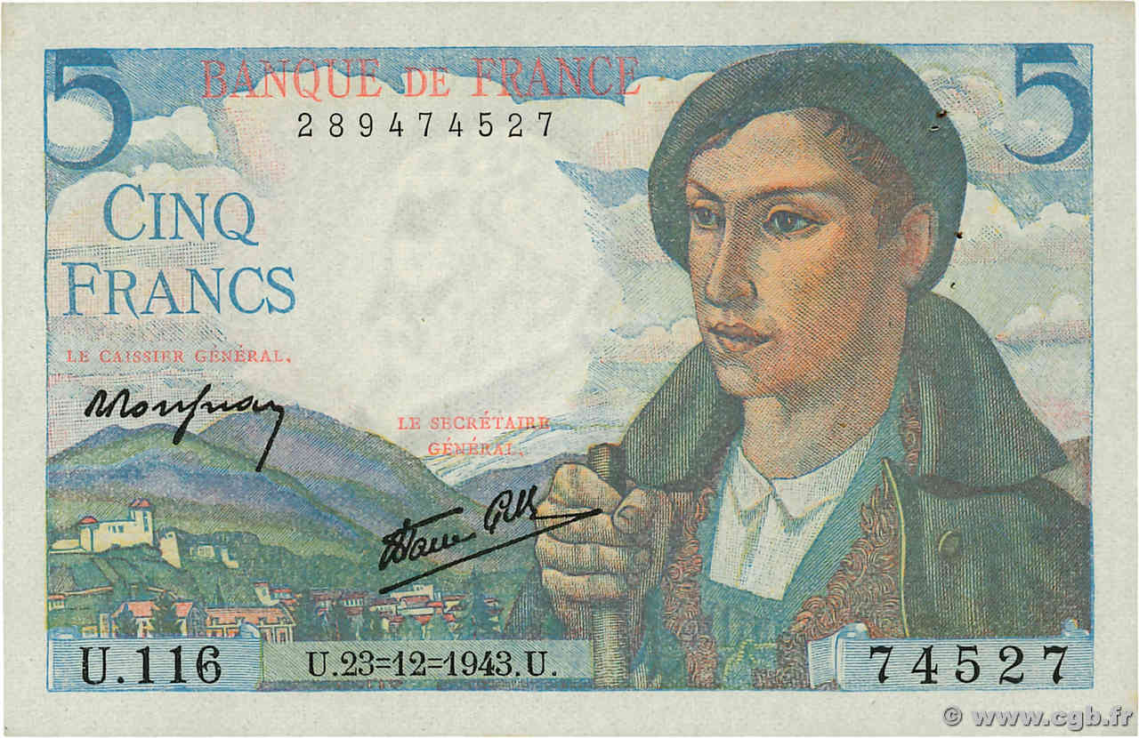 5 Francs BERGER FRANCE  1943 F.05.05 SUP