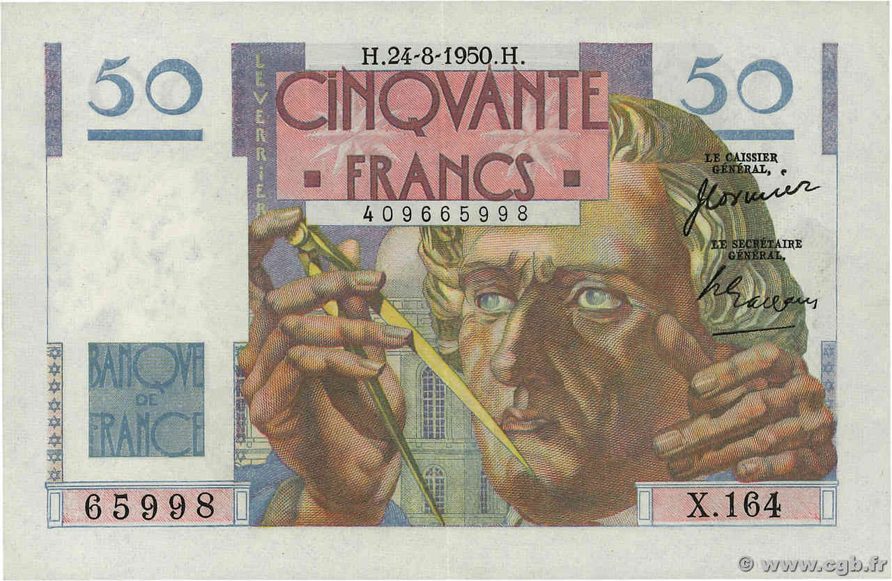 50 Francs LE VERRIER FRANCIA  1950 F.20.16 SPL+