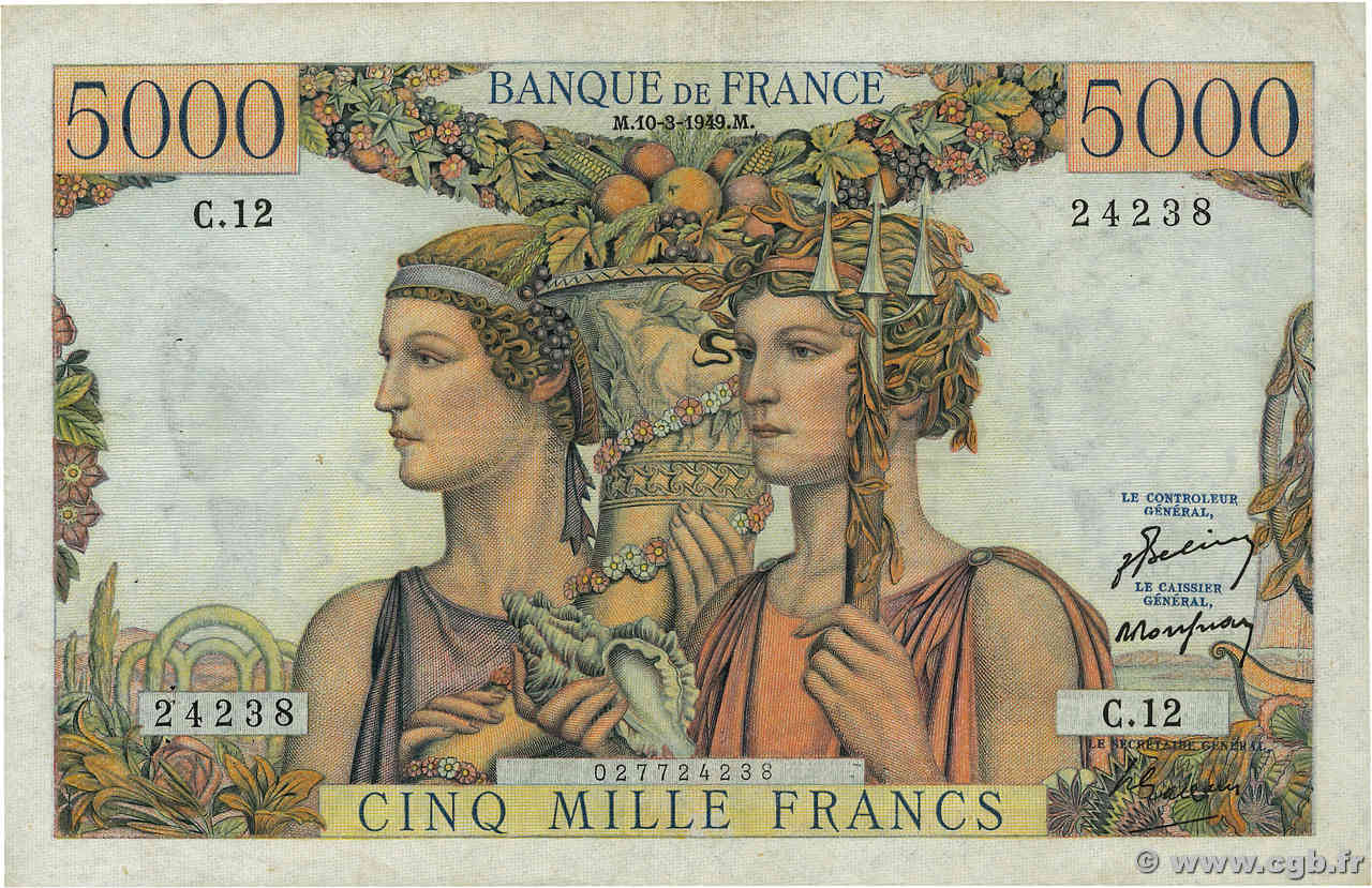 5000 Francs TERRE ET MER FRANCE  1949 F.48.01 TTB