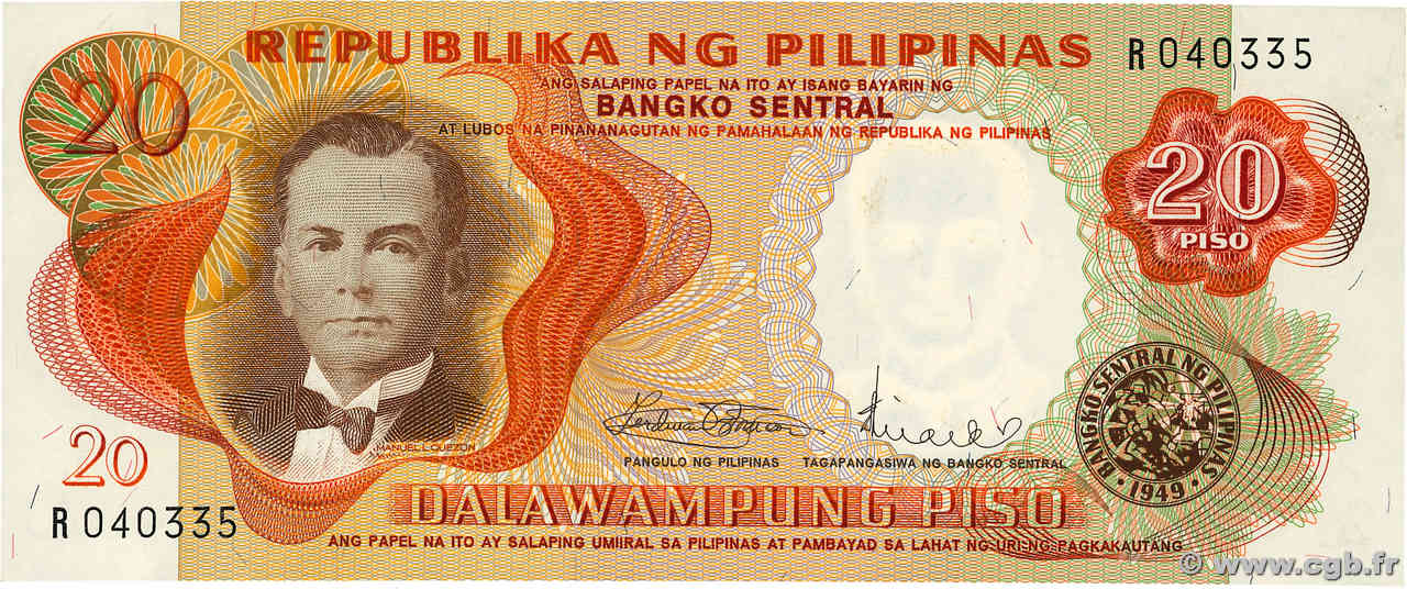 20 Piso PHILIPPINES  1969 P.145b UNC
