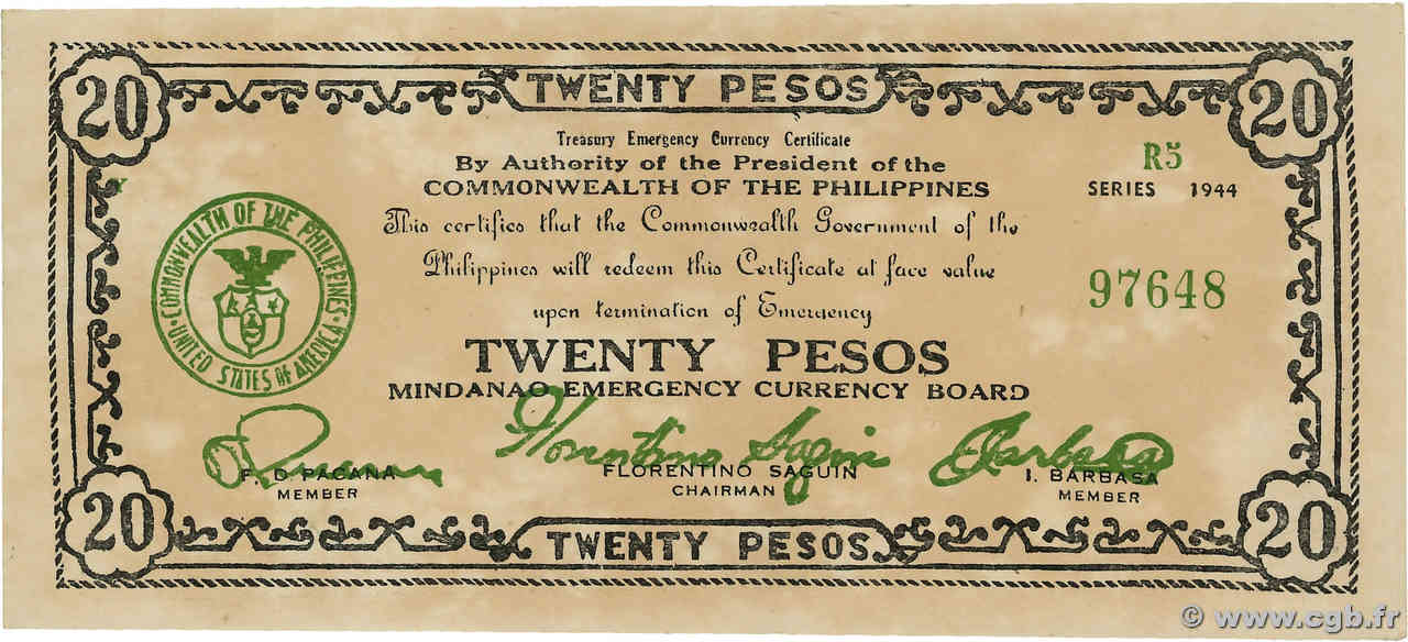 20 Pesos FILIPINAS  1944 PS.528c EBC+