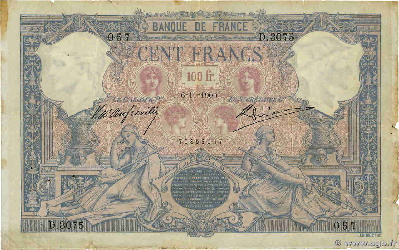 100 Francs BLEU ET ROSE FRANCIA  1900 F.21.14 q.MB