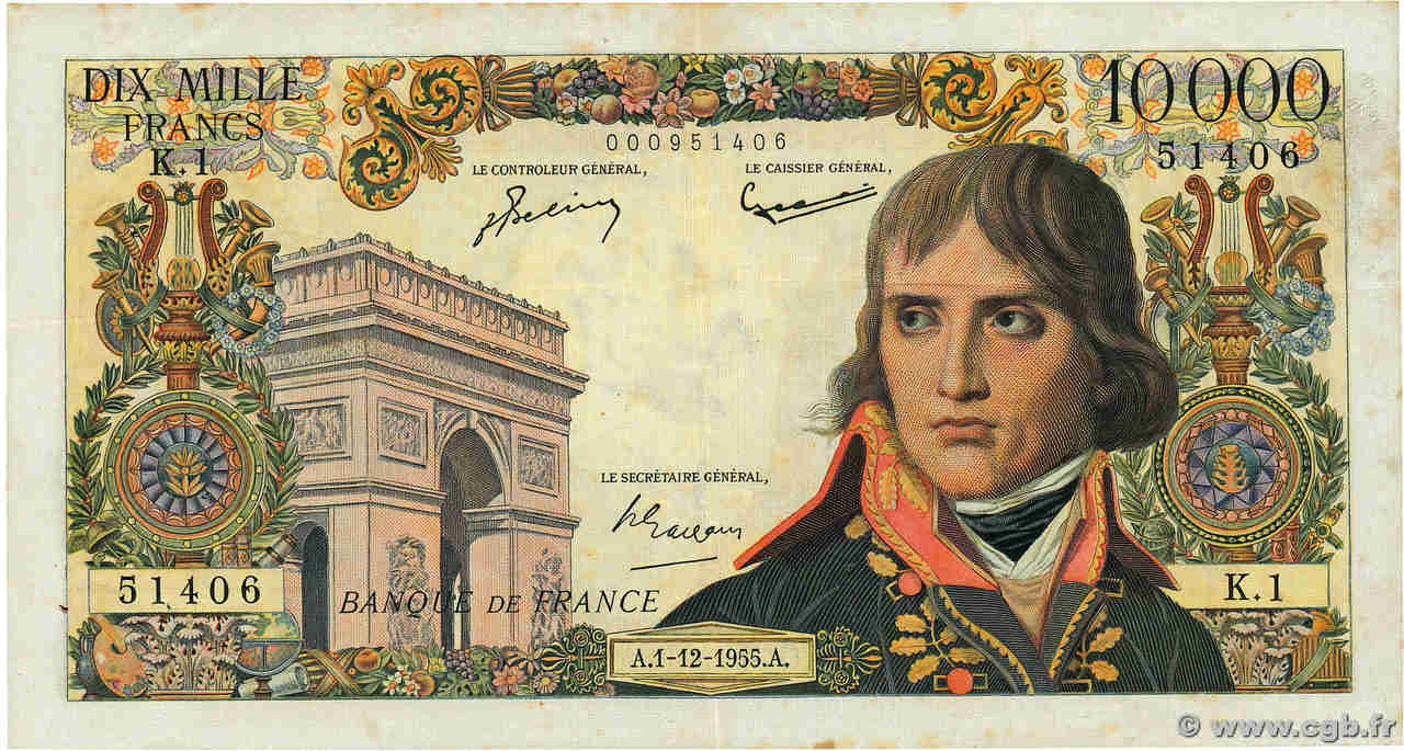 10000 Francs BONAPARTE FRANCIA  1955 F.51.01 MBC