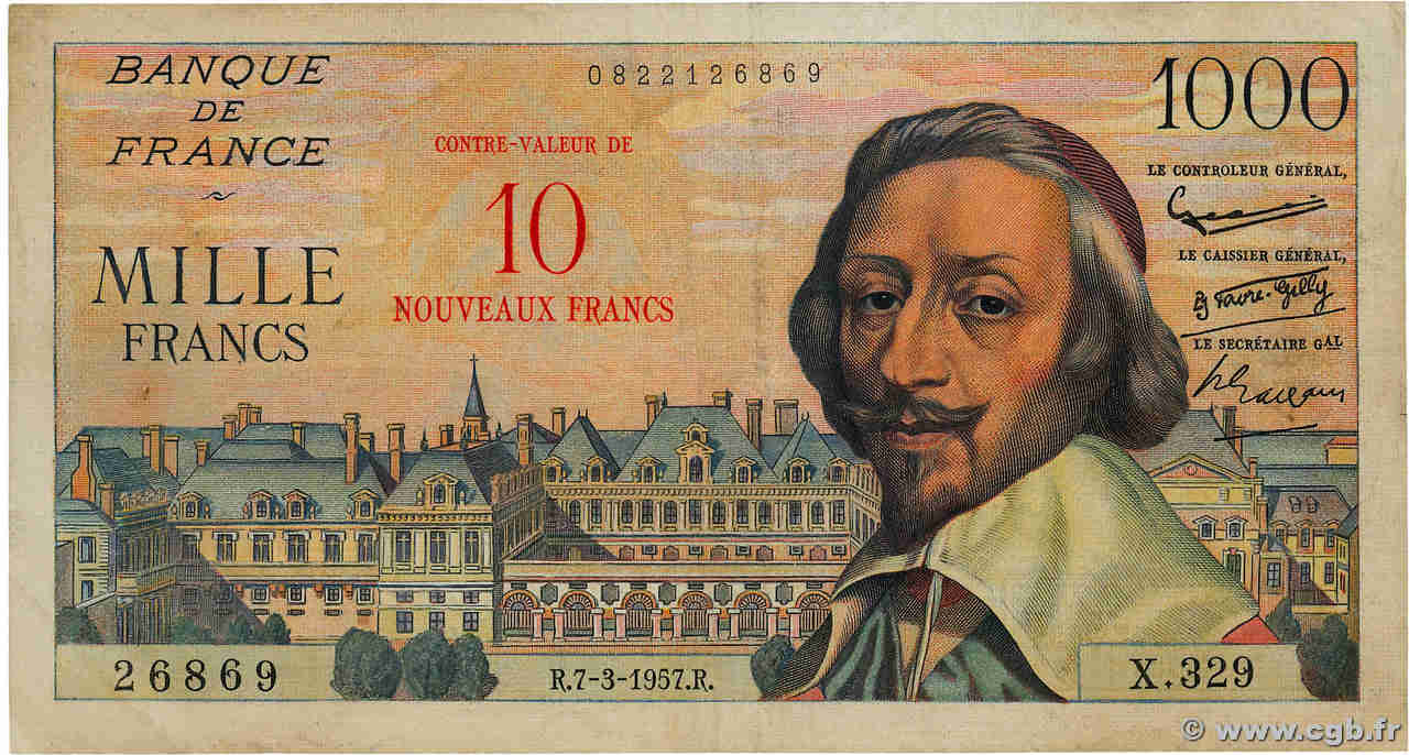 10 NF sur 1000 Francs RICHELIEU FRANCE  1957 F.53.01 F