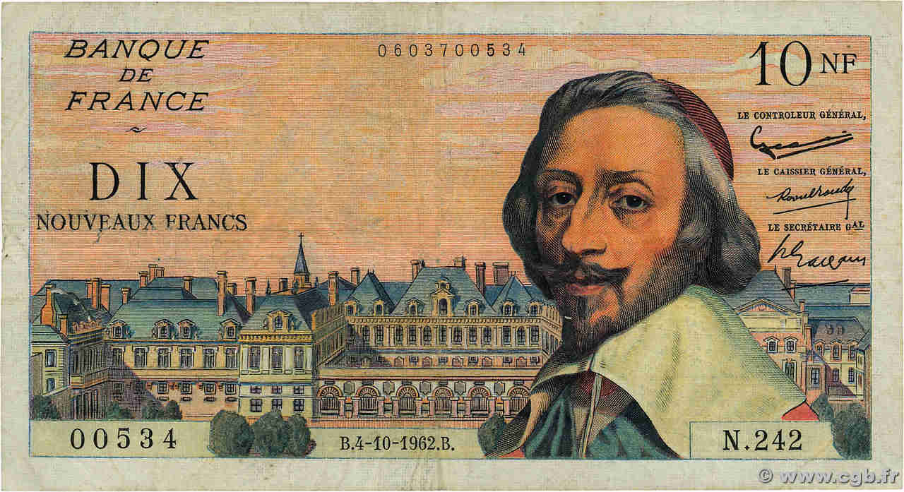 10 Nouveaux Francs RICHELIEU FRANCE  1962 F.57.21 TB