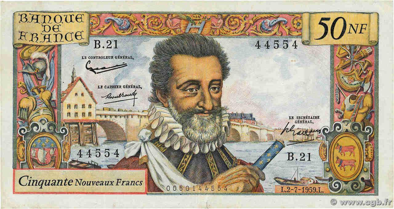 50 Nouveaux Francs HENRI IV FRANCE  1959 F.58.02 F