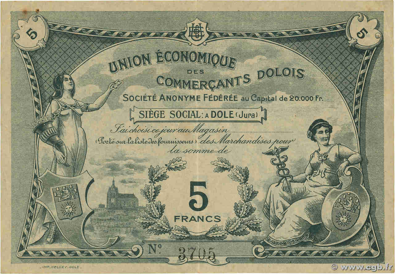 5 Francs FRANCE régionalisme et divers Dole 1930 P.- TTB+