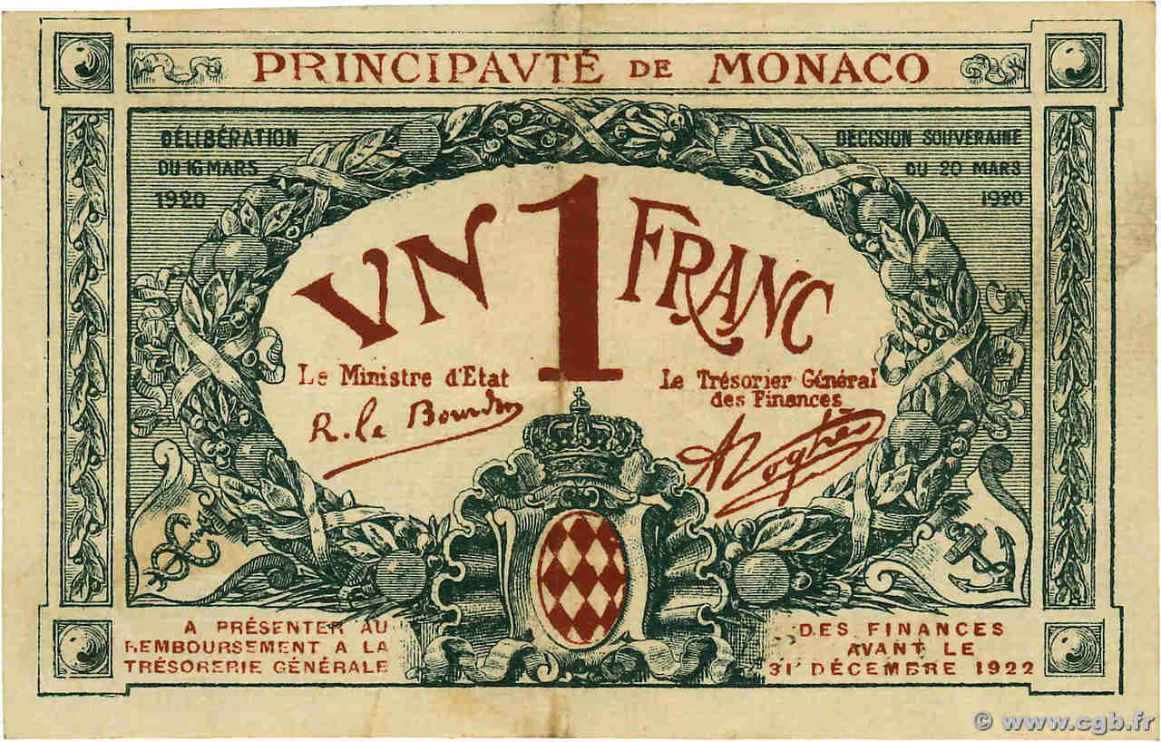 1 Franc MONACO  1920 P.05 TTB+