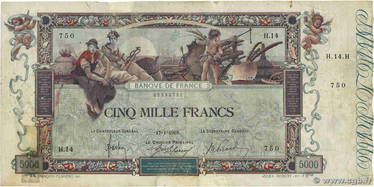 5000 Francs FLAMENG FRANCIA  1918 F.43.01 RC+